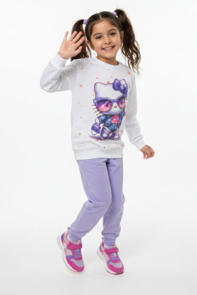 TOFİSA Κοριτσίστικο Σετ Πιτζάμες με Σχέδιο Λιλά και Στάμπα - 28237-LILA