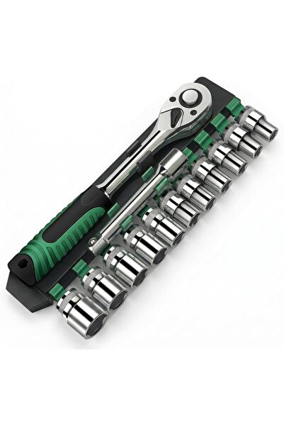 AutoFamily 12Pcs Socket Wrench Set with Ratchet Handle – Steel Socket Tool Ki...