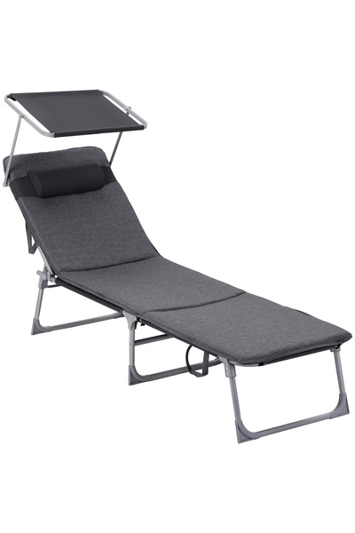 SONGMICS Șezlong pliabil cu saltea și baldachin, spătar reglabil, 193x53x30cm...