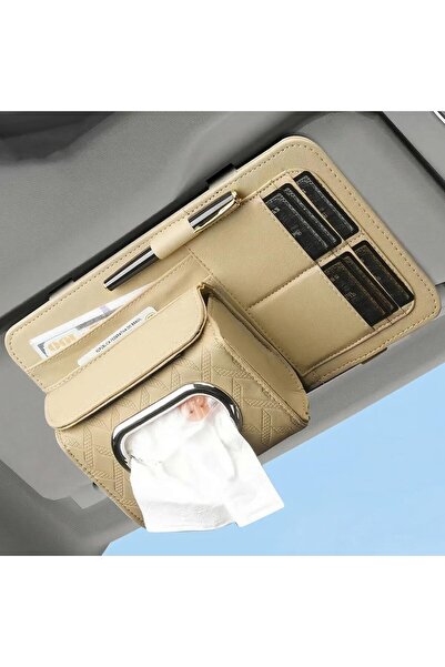 AutoFamily منظم حاجب الشمس للسيارة مع حامل مناديل - منظم تخزين من الجلد الصنا...