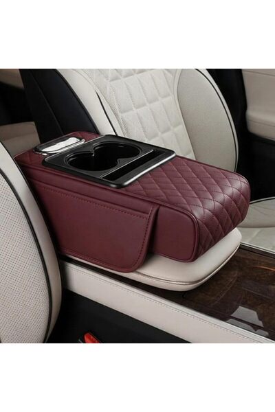AutoFamily Car Seat Armrest Organizer with Cup Holder – PU Leather Center Con...