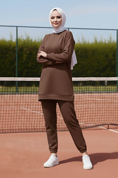 TOFİSA Σετ δύο τεμαχίων με ελαστικά μανίκια και διπλό κορδόνι, καφέ - 28029-ΚΑΦΕ