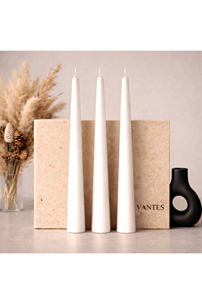 VANTES 3’lü Beyaz Şamdan Mum Seti – Mat Minimal Dekoratif Uzun Mum | Modern E...