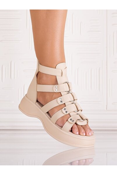 CAROLIE Women's Beige Sandals Made of Ecological Leather Sanjana, Size 37