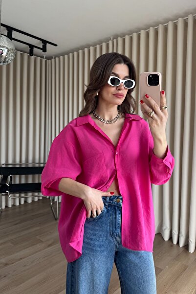 Sue Store Cămașă oversize din țesătură modal fucsia