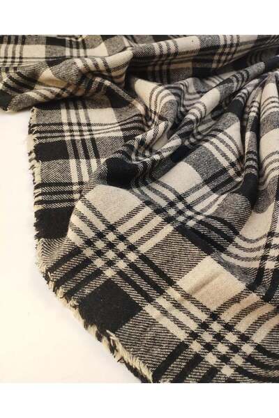 Kumaş Parça Plaid Woven Fabric in Cream and Black Colors 145X260Cm