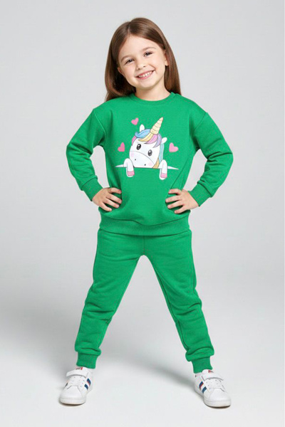 TOFİSA Σετ φόρμας για κορίτσια με πράσινο σχέδιο - 28176-YESIL