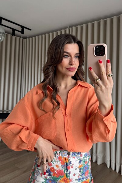 Sue Store Cămașă portocalie supradimensionată din țesătură modal