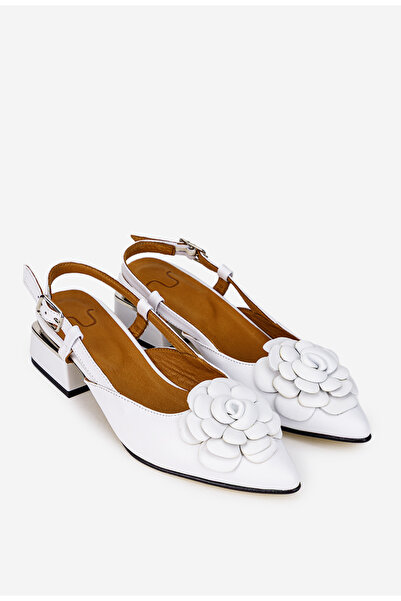 Dasha Pantofi dama NUR albi din piele naturala cu ornament floare