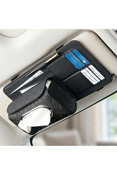 AutoFamily منظم لوازم السيارة مع حامل مناديل لحاجب الشمس