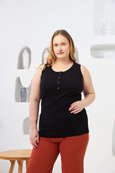 RMG Plus Size Camisole Undershirt with Front Snap Fasteners Black