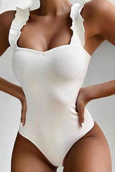 ANATOLIATEKSTILE Body Damă cu Bretele Volănașe-Body Modelator Slim Fit, Casua...