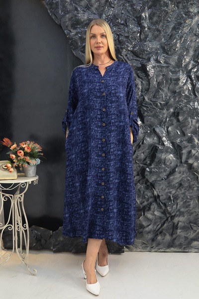 Butik Ayseba Kadın Viskon Cepli Düğmeli Boydan Gömlek Elbise