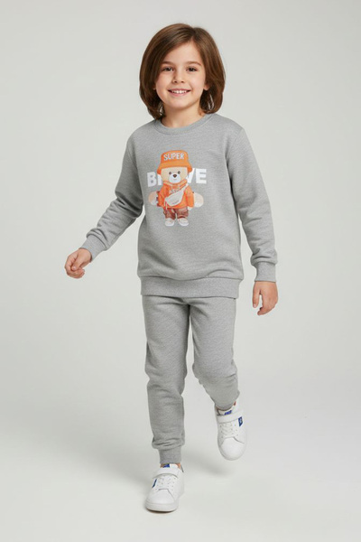 TOFİSA Σετ πιτζάμες για αγόρια με γκρι στάμπα και δύο κλωστές - 28231-GRI