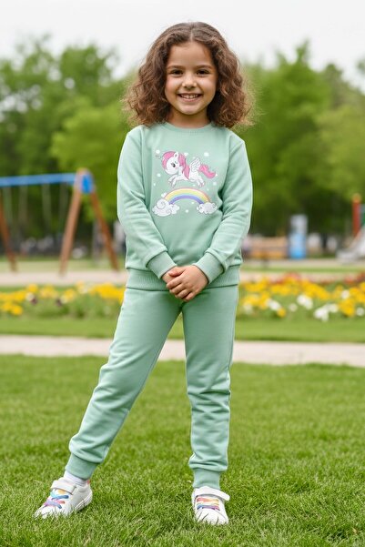 TOFİSA Κοριτσίστικο Σετ με Σχέδιο Ουράνιο Τόξο σε Χρώμα Μέντας - 28290-MINT