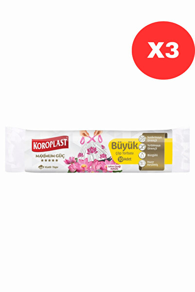 Koroplast Lotus Çiçeği Kokulu Büyük Boy Büzgülü Çöp Poşeti 10'lu 65x67 cm, Sı...
