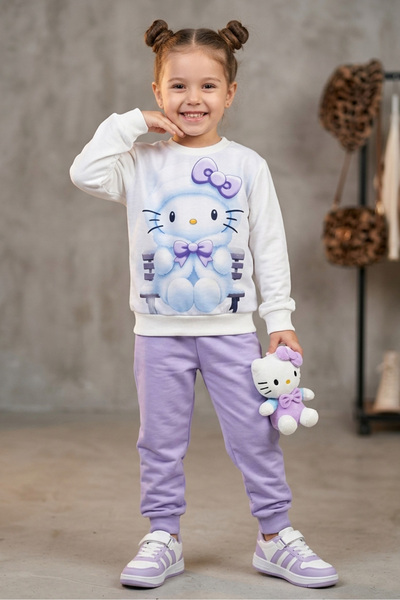 TOFİSA Παιδικό σετ πιτζάμες για κορίτσια με στάμπα λιλά και δύο κλωστές - 283...