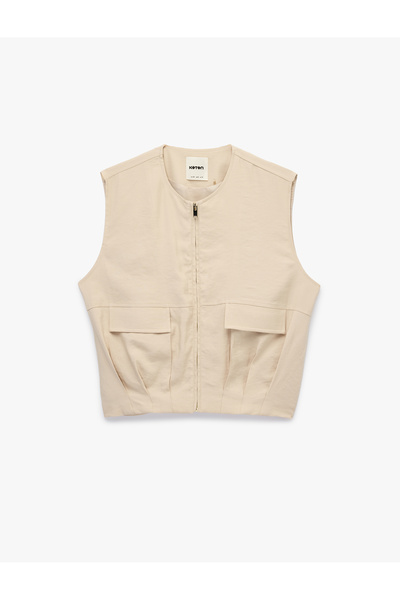 Koton Χαλαρό γιλέκο με φερμουάρ, λαιμόκοψη ποδηλάτου και τσέπες Cargo