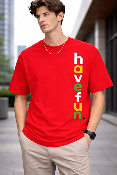 VODEXA Men's Oversize T-Shirt Have Fun Printed 100% Cotton T-Shirt Comfortabl...