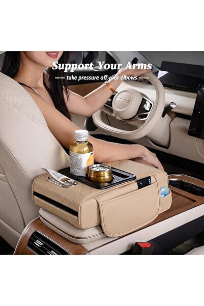 AutoFamily Car Seat Armrest Organizer with Cup Holder – PU Leather Center Console Storage Box