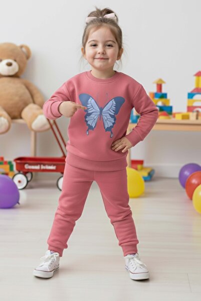 TOFİSA Κοριτσίστικο Σετ με Στάμπα Πεταλούδας και Δύο Νήματα - 28289-GUL-KURUSU