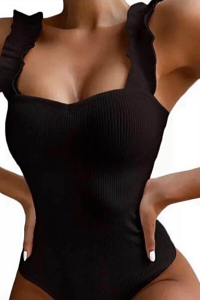 ANATOLIATEKSTILE Body Damă cu Bretele Volănașe-Body Modelator Slim Fit, Casua...