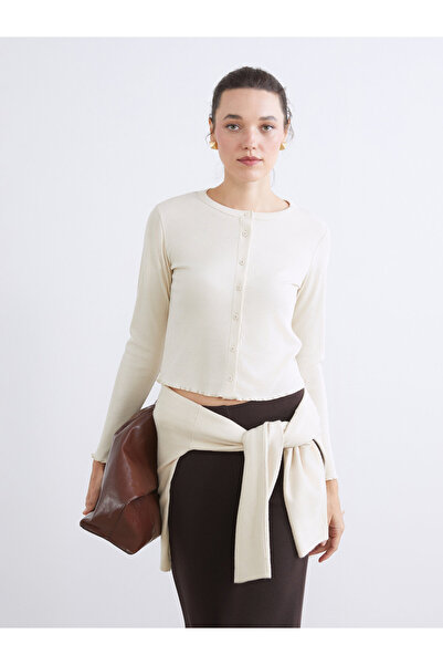 LC Waikiki Crew Neck Ribbed Crop Women's Cardigan
