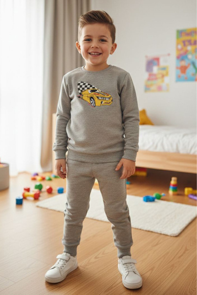 TOFİSA Σετ παιδικής πιτζάμας για αγόρια με γκρι στάμπα και δύο κλωστές - 2827...