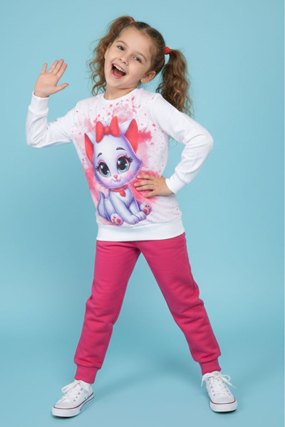 TOFİSA Κοριτσίστικο σετ πιτζάμες με φούξια στάμπα και σχέδιο σε στρώσεις - 28...