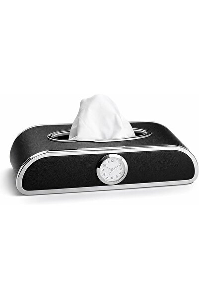 AutoFamily Car Tissue Box Holder with Clock – PU Leather Dashboard Tissue Dis...