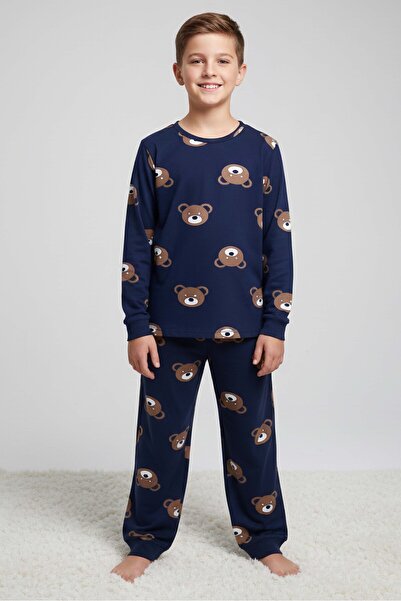 TOFİSA Σετ Πιτζάμες για Κορίτσια σε Σκούρο Μπλε με Στάμπα από Σουέντ - 28129-...