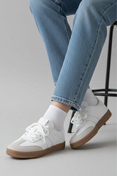 TOFİSA Women's White Suede Detailed Sports Shoes - 28106-White