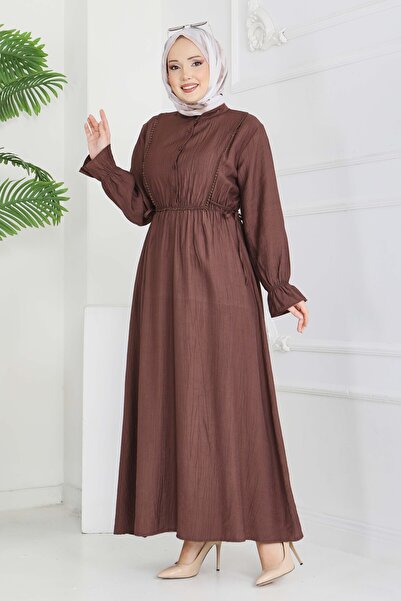 TOFİSA Φόρεμα με δαντέλα σε καφέ απόχρωση - 28223-ΚΑΦΕ