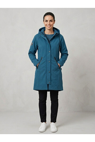 Banadamoda Petrol Color Softshell Hooded Double Face Trendy Coat with Zipper ...