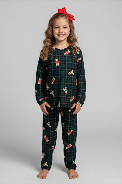 TOFİSA Σετ Πιτζάμες για Κορίτσια με Σμαραγδένια Στάμπα από Σουέντ - 28169-ZUMRUT