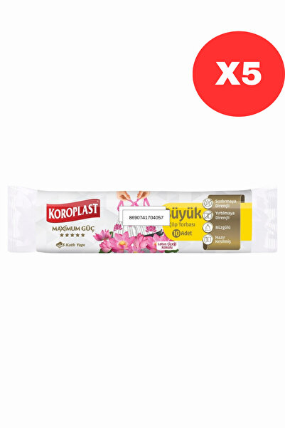 Koroplast Lotus Çiçeği Kokulu Büyük Boy Büzgülü Çöp Poşeti 10'lu 65x67 cm, Sı...