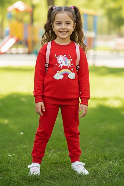 TOFİSA Κοριτσίστικο σετ με στάμπα κόκκινου ουράνιου τόξου με δύο κλωστές - 28...