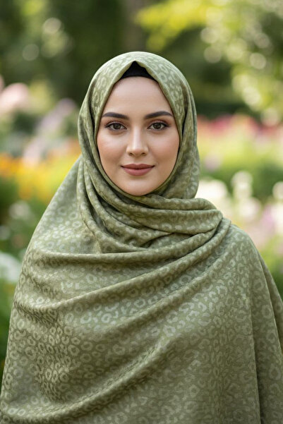 TOFİSA Leopard Pattern Ayrobin Cotton Jacquard Shawl Khaki - 28203-Khaki