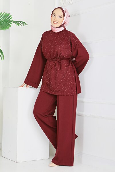 TOFİSA Set dublu cu șireturi Modal Stone, roșu claret - 28285-BORDO