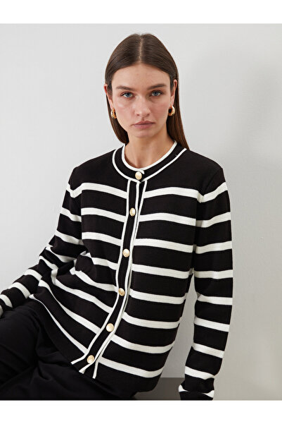 LC Waikiki Cardigan tricotat de damă, cu guler rotund și dungi