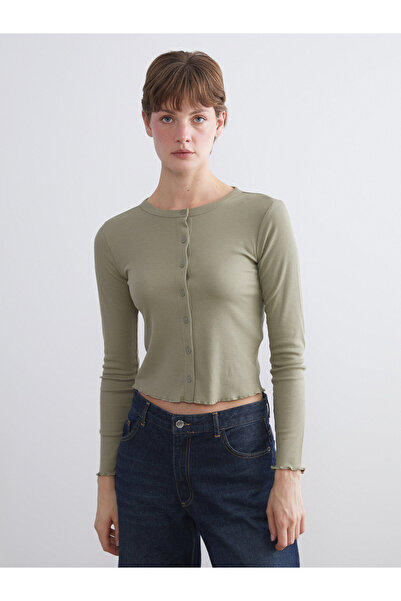 LC Waikiki Crew Neck Ribbed Crop Women's Cardigan