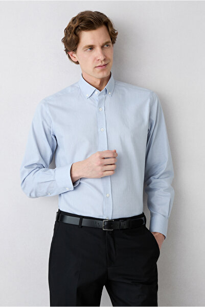 Kiğılı Long Sleeve Regular Fit Buttoned Collar Cotton Oxford 4 Season Shirt