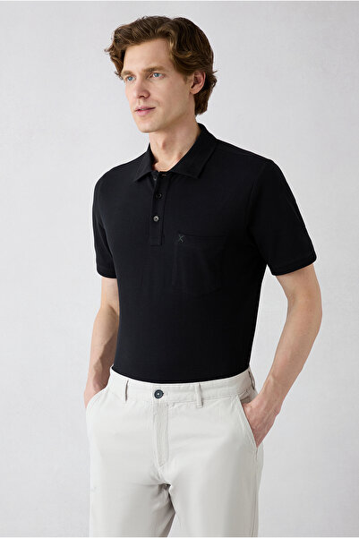 Kiğılı Non-Curling Polo Collar Regular Fit Cotton T-Shirt with Pockets and Ri...