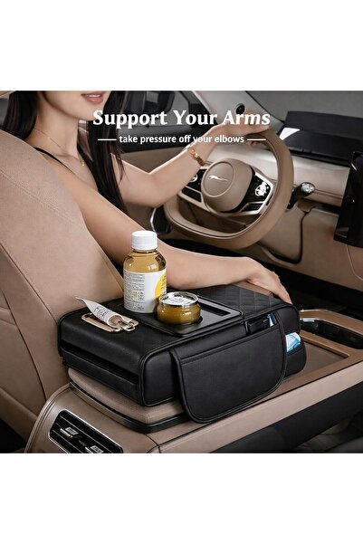 AutoFamily Car Seat Armrest Organizer with Cup Holder – PU Leather Center Console Storage Box