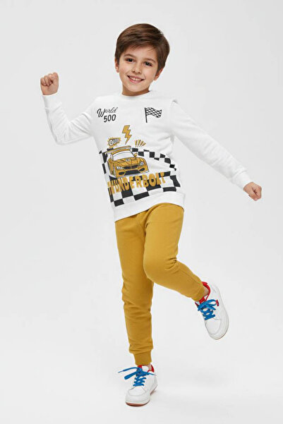 TOFİSA Σετ Πιτζάμες για Αγόρια με Σχέδιο Μουστάρδας και Κορδέλα - 28242-HARDAL