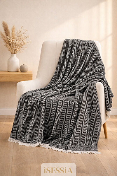 Isessia Miora Zigzak Patterned Bohemian Sofa Cover | Single & Three-Seat Sofa...