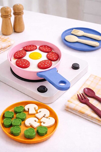 3D PART LAB Oyuncak Tava Seti (Tava, ocak, sucuk, yumurta, biber, mantar, tab...