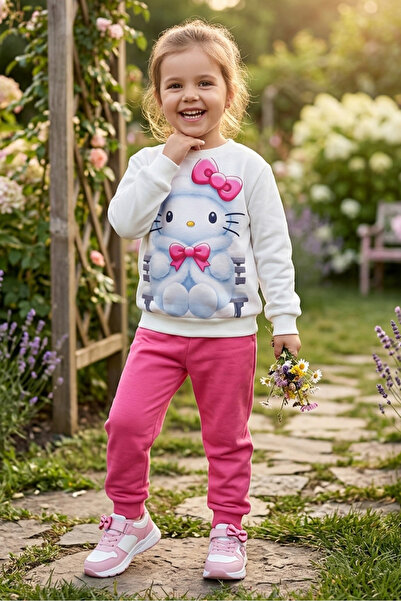 TOFİSA Παιδικό σετ πιτζάμες για κορίτσια με φούξια στάμπα και δύο κλωστές - 2...