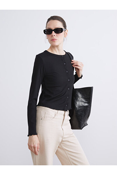 LC Waikiki Crew Neck Ribbed Crop Women's Cardigan