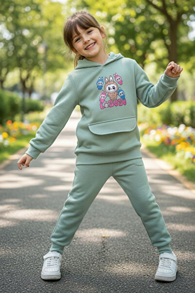 TOFİSA Κοριτσίστικο Σετ Φόρμας με Σχέδιο Μέντας και Τρία Νήματα - 28153-MINT